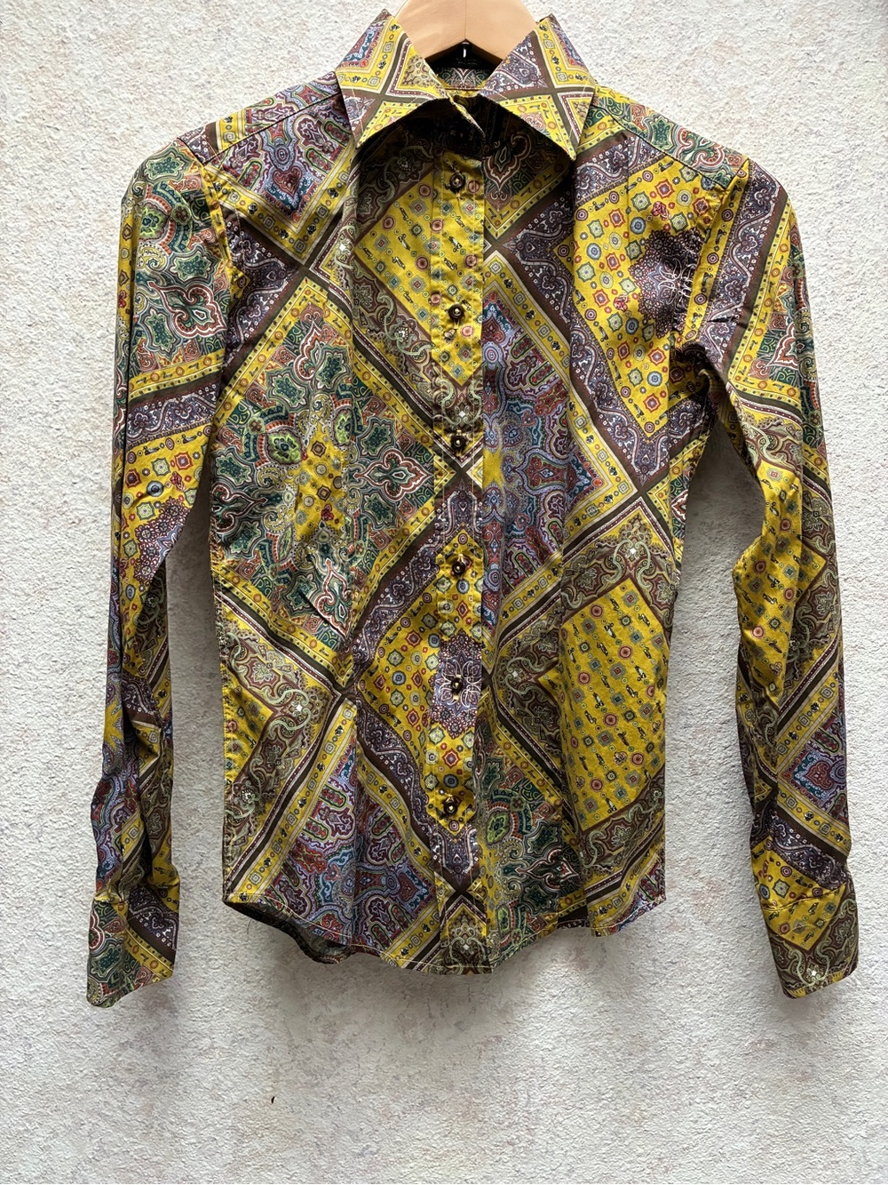ETRO 40 Woman’s Yellow Paisley Button-Up Shirt